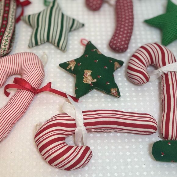 Vintage Handcrafted Prairie Candy Cane and Star Soft Holiday Ornaments Set of 14 - Picture 8 of 8
